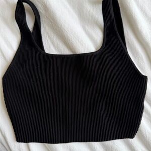 Aritzia Babaton Sculpt Knit Black Ribbed Square-Neck Crop Tank